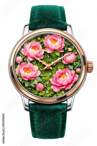 Botanical Timepiece with Real Flowers and Dew Drops