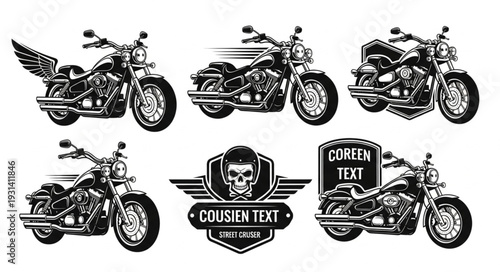 Collection of Vintage Motorcycle Illustrations and Emblems.
