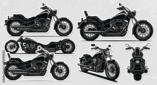 Collection of detailed motorcycle illustrations in black and white.