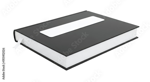 Black Hardcover Book with White Bookmark and Label