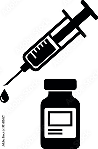 Medical health concept syringe and vaccine bottle for immunization and treatment