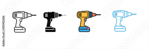 Professional Cordless Electric Drill Icon for Construction and DIY Home Improvement. Vector Illustration.