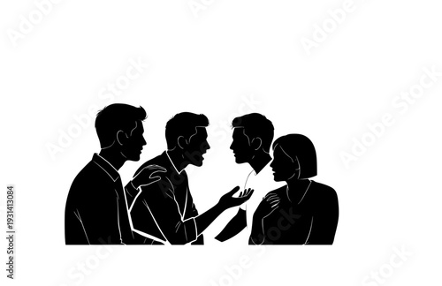Active Listening and Connectioneering Silhouette, People in Deep Conversation for Mental Support and Empathy Vector
