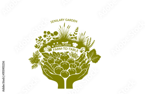 Sensory Gardening and Local Flavor Silhouette, Hands Holding Organic Harvest for Farm to Table Concept Vector