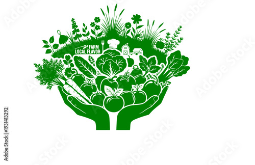 Sensory Gardening and Local Flavor Silhouette, Hands Holding Organic Harvest for Farm to Table Concept Vector
