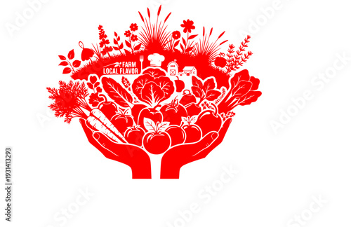 Sensory Gardening and Local Flavor Silhouette, Hands Holding Organic Harvest for Farm to Table Concept Vector