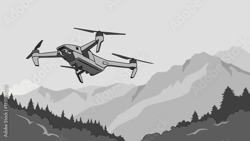 Advanced Drone Flying Over Majestic Mountain Landscape.