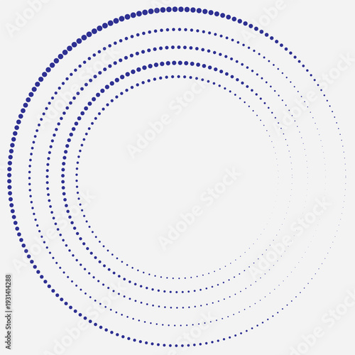 Foto Concentric circles of varying size dark blue dots on a light gray background abs