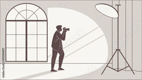 Photographer capturing images in a professional studio setting.