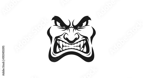 Angry Demon Face Illustration.