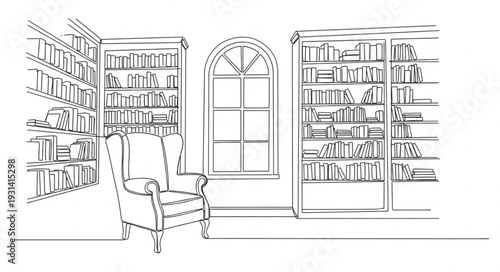 Library Room with Bookshelves and Armchair.