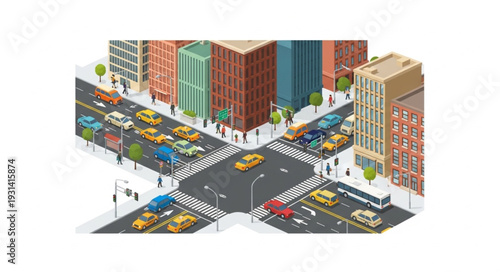 Isometric Cityscape with Buildings and Traffic.