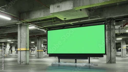 Green Screen Billboard in Urban Underground Parking Garage