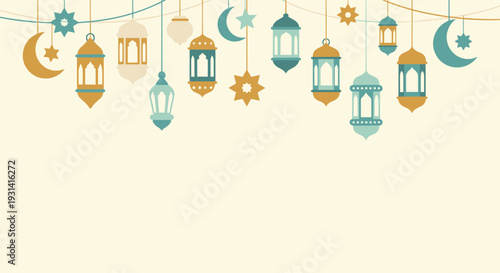 PrintRamadhan Kareem Flat Illustration with Flat Design of Ramadan and Eid Al Fitr Greeting Card