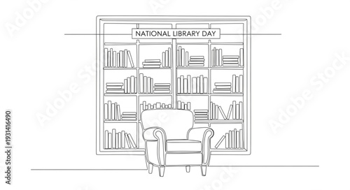 Library Bookshelf with Children Reading.