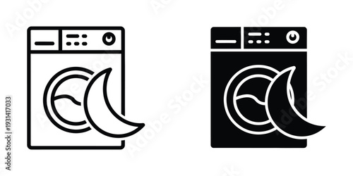 Washing Machine Night Cycle Icon Commercial Use