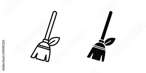 Broom Leaf Cleaning Service Icon