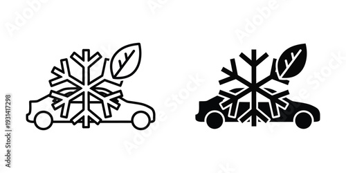 Car Snowflake Leaf Icon Eco Climate Control