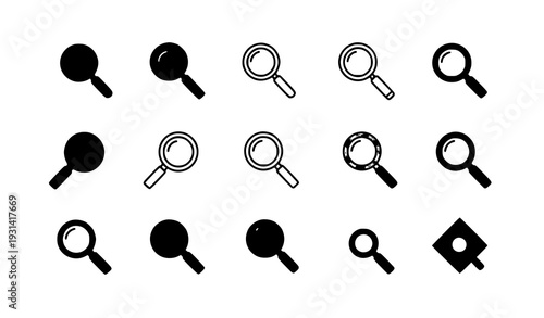 Versatile magnifying glass search icon vector set for apps, web, and UI projects