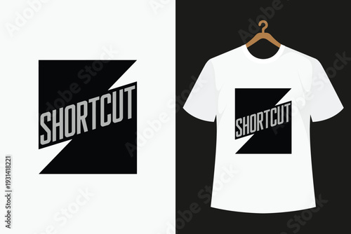 White t shirt with black and white geometric shortcut on black background t-shirt