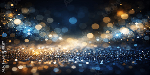 Abstract golden Christmas bokeh background with glowing glitter stars and blurred holiday lights creating a bright shiny winter backdrop for an elegant festive design