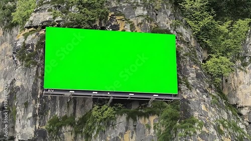 Billboard on Cliff: Green Screen Mockup