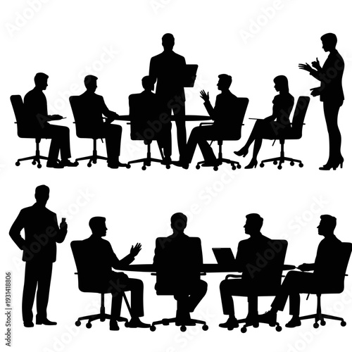 Corporate Business Meeting Discussion Silhouette – Team Conference Vector Illustratio