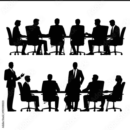 Corporate Business Meeting Discussion Silhouette – Team Conference Vector Illustratio