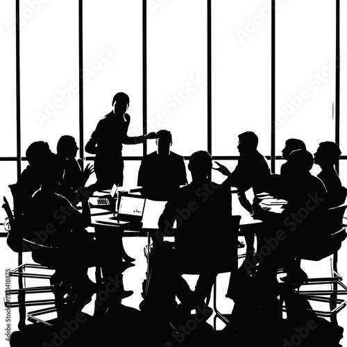 Corporate Business Meeting Discussion Silhouette – Team Conference Vector Illustratio