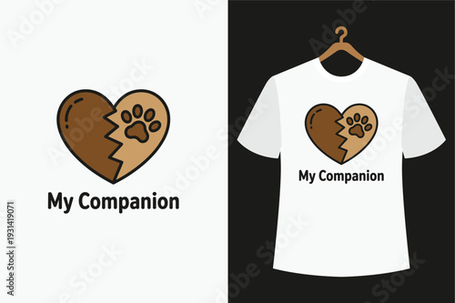 White t shirt with brown heart paw print and text my companion on black background white t-shirt