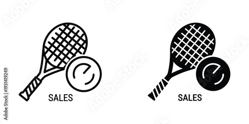 Tennis Racquet Ball Sales Icon Vector