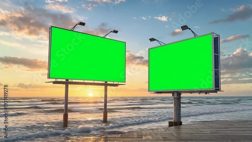 Beachfront Billboard Mockups at Sunset