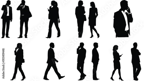 Professional phone call silhouettes corporate communication concept
