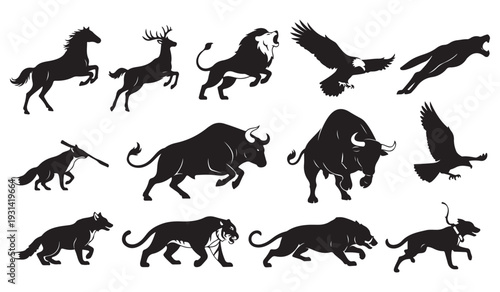 set of horses silhouettes