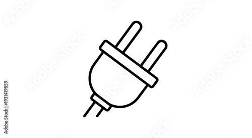 A simple line drawing of an electrical plug on a white background with clean lines and minimal details.