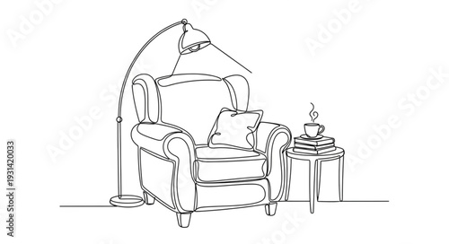 Luxurious Armchair with Lamp and Table.