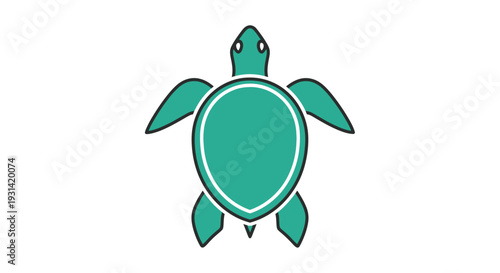 Teal sea turtle illustration with white outline on a plain white background, viewed from above.