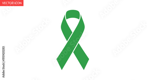 Green awareness ribbon icon on a white background, symbolizing support and solidarity.