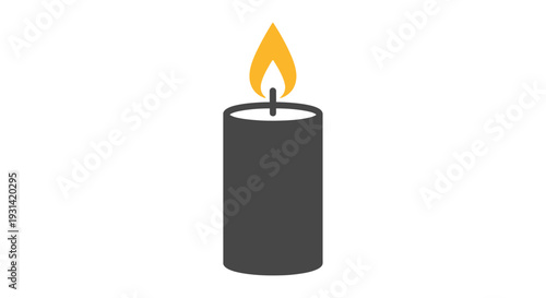 Simple black candle with a bright yellow flame on a white background.