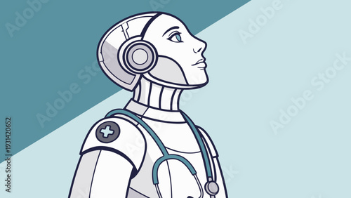 AI Robot Doctor with Stethoscope and Medical Cross.