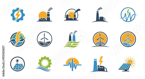 Collection of energy industry icons and symbols.