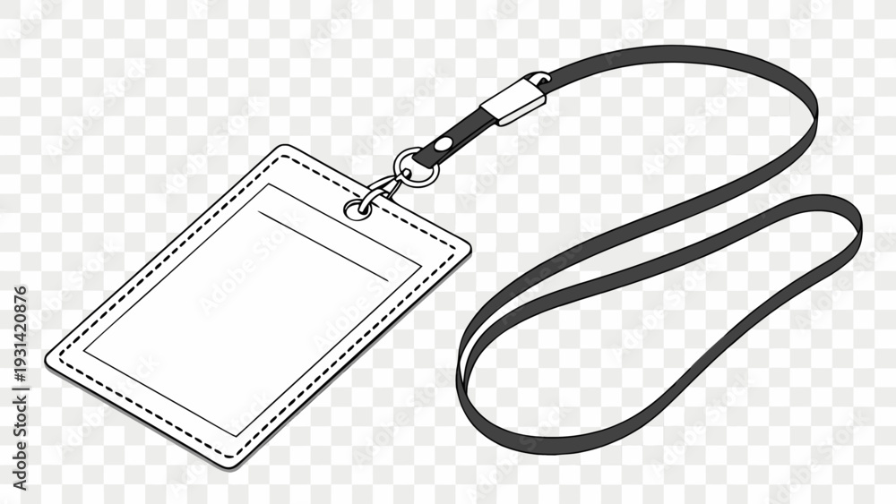 Obraz premium Blank ID Card Holder with Lanyard Outline Drawing.