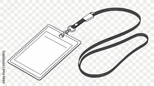Blank ID Card Holder with Lanyard Outline Drawing.