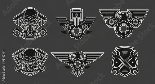 Collection of Industrial Motorcycle Emblems and Logos.