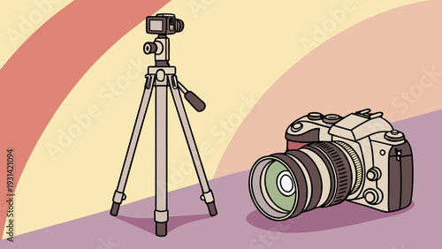 Professional camera and tripod setup for photography.