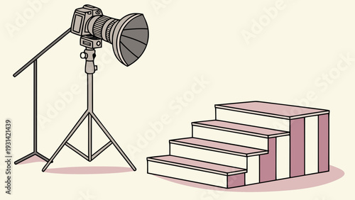 Studio lighting and display stands for product photography setup.