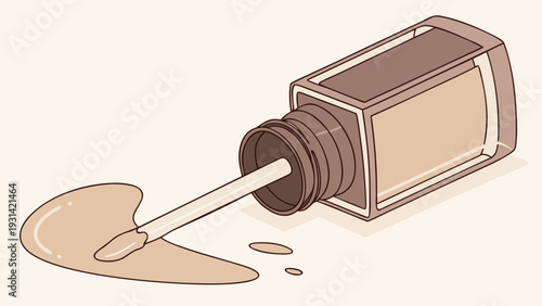 Spilled nail polish bottle with brush.