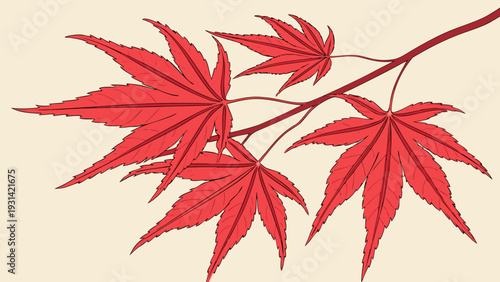 Vibrant red maple leaves on a branch showcasing autumns beauty.