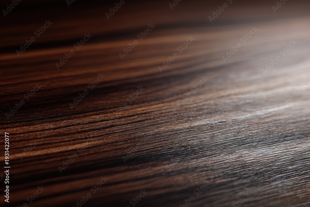 Fototapeta premium Dark walnut wood surface with rich circular grains, luxury furniture aesthetic