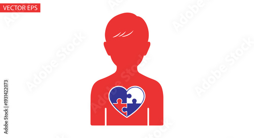 Vector illustration of a red human silhouette with a blue and white heart on the chest, featuring a red cross, on a plain white background.